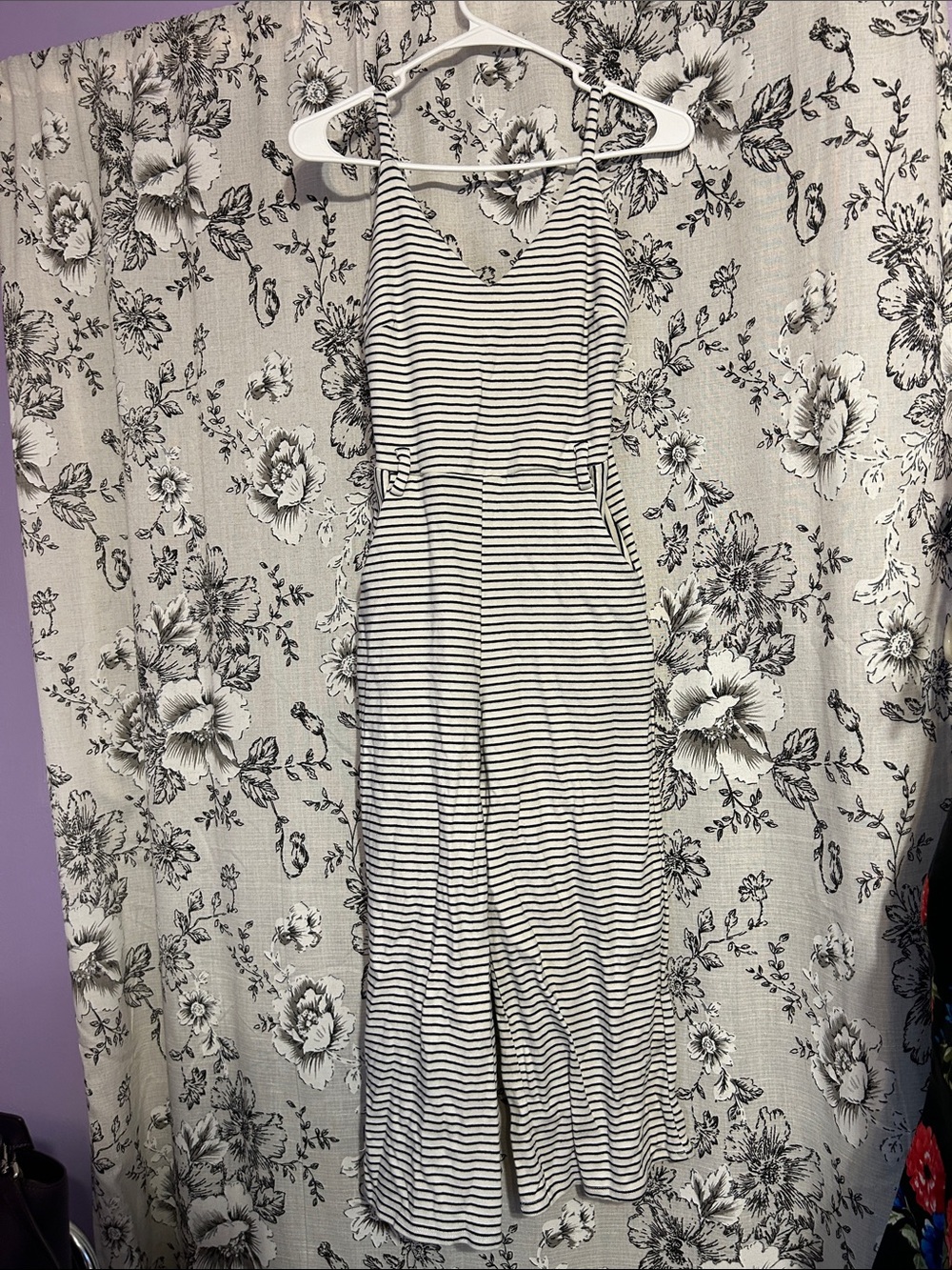 Monteau Black & White Striped Sleeveless V-Neck Jumpsuit